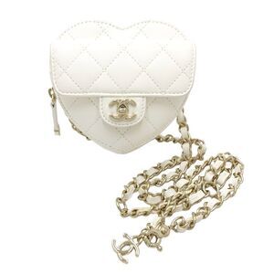 CHANEL AP2787 Heart-shaped Belt Bag, Matelassé Lambskin, White, Women's, 182275